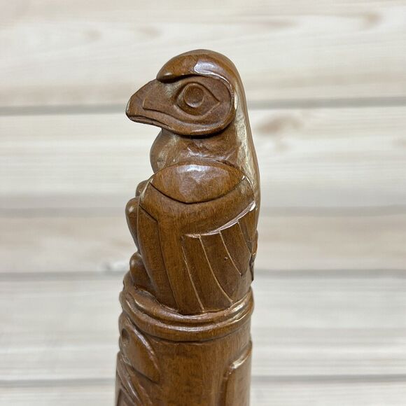 Red Mill 1990 Totem Pole Handcrafted Pecan Resin Wood 9” Tiki Statue Figure VTG - Picture 6 of 12